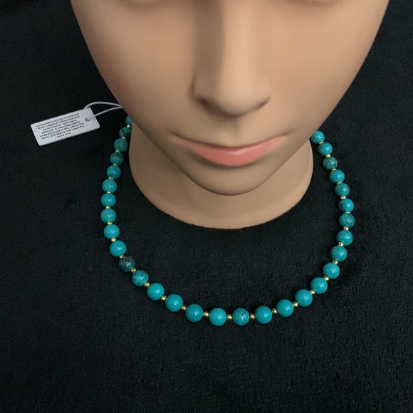 Turquoise and Gold Beaded Necklace - Picture 11 of 15